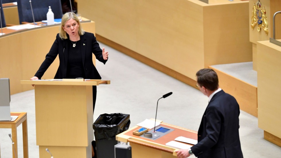 Statsminister Magdalena Andersson (S) och utmanaren Ulf Kristersson (M).