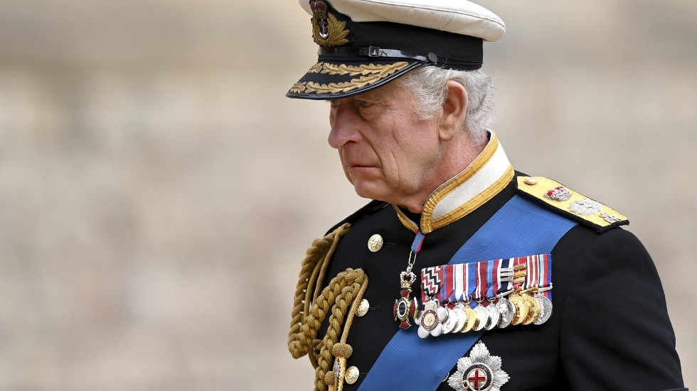 Kung Charles III vid drottningbegravningen förra veckan.