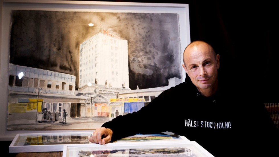 Ett femtiotal akvarellmålningar är knutna till Petters nya album "Hälsa Stockholm".
