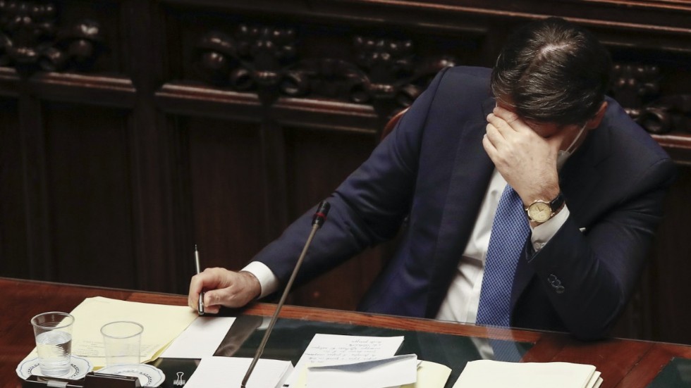 Italiens premiärminister Giuseppe Conte under måndagens utfrågning i parlamentets deputeradekammare.