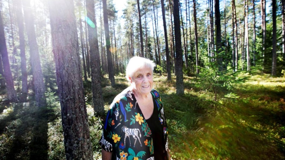 Elsie Johansson på Åsen i Björklinge 2016.  I arbetet med självbiografin såg Elsie Johansson barndomen som själva fundamentet och det som har påverkat henne och hennes skrivande allra mest. Människorna och miljöerna där hon växte upp: stugan, skogen och Uppsalaåsen. ”Denna älskade ås”, säger hon.