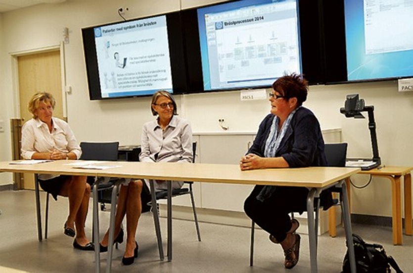 Pia Landberg, Ann Josefsson och Susanna Ljunggren presenterar stolt den nya Bröstenheten.