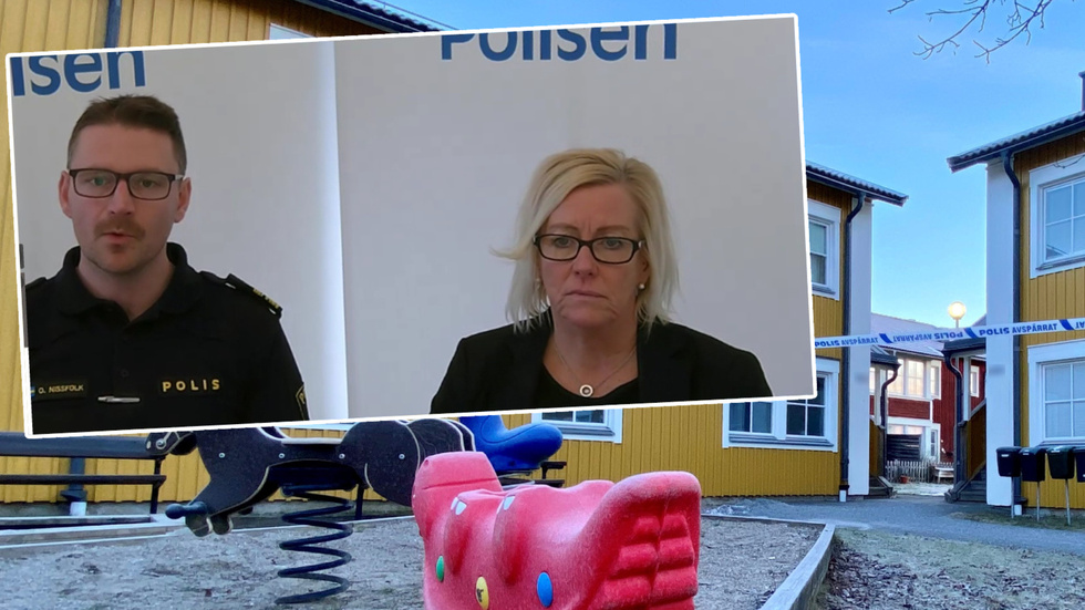 Oscar Nissfolk, lokalpolisområdeschef, och Camilla Helgesson, chef för utredningssektionen i polisområde Södermanland, under onsdagens pressträff.