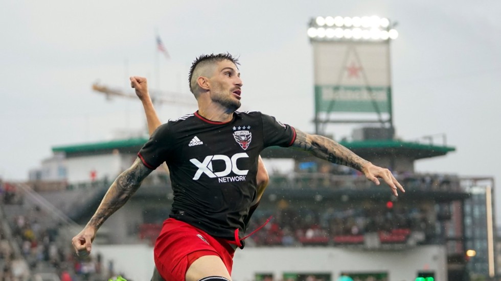 DC United-spelaren Taxiarchis Fountas förnekar att han ska ha uttryckt sig rasistiskt mot Inter Miamis Damion Lowe. Arkivbild.