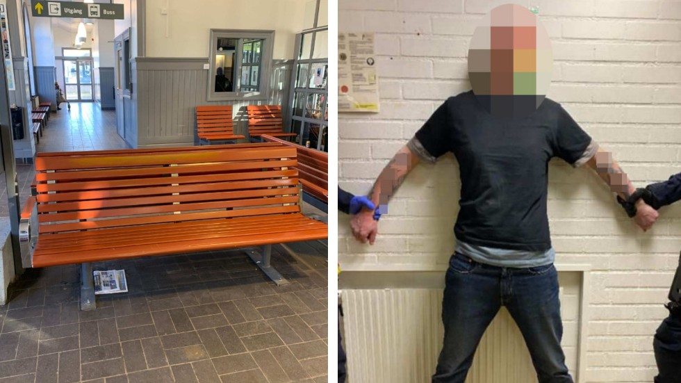 Den 40-årige mannen misshandlade, enligt åklagaren, en äldre man på resecentrum i Mjölby. (Bilderna är hämtade ur förundersökningen.) 