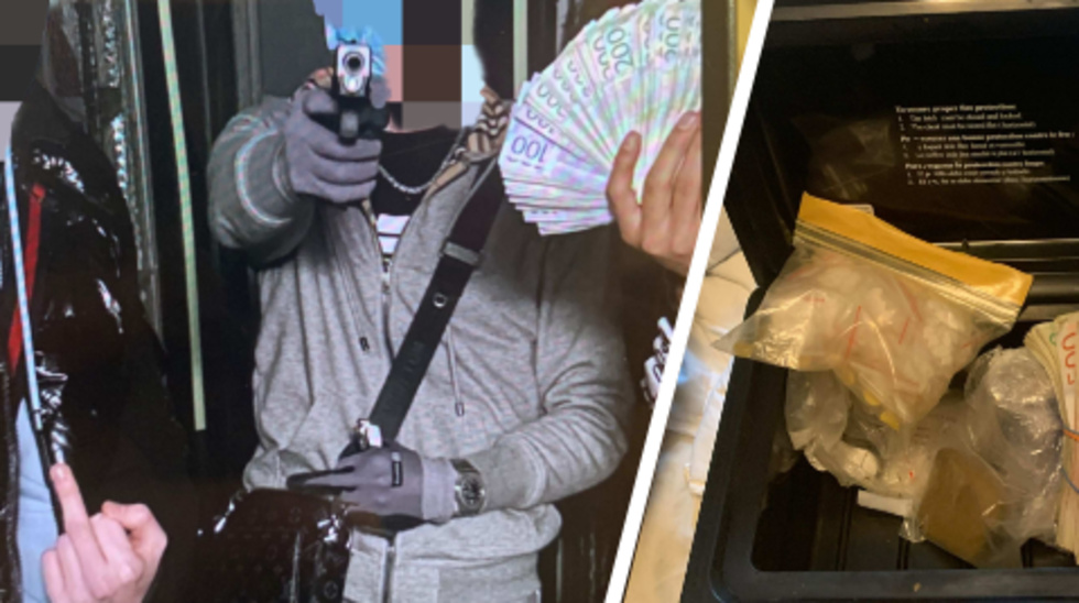 Tillsammans med några vänner poserar tonåringen som stoppades i epan med vapen och kontanter på en bild som polisen hittade i hans mobiltelefon. "En het bild", menade tonåringen i förhör.