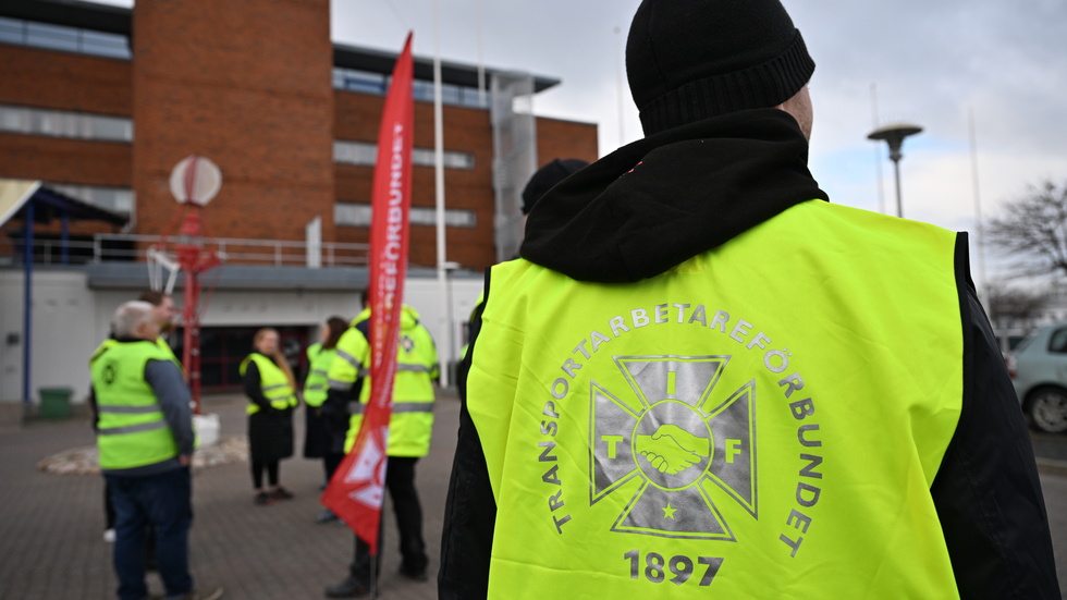 Fackförbundet Transport på plats i hamnen i Malmö.
