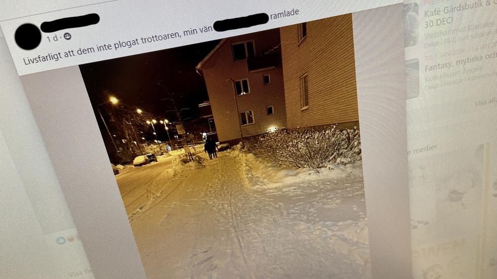 Inlägget startades med en bild på en snöig trottoar. 