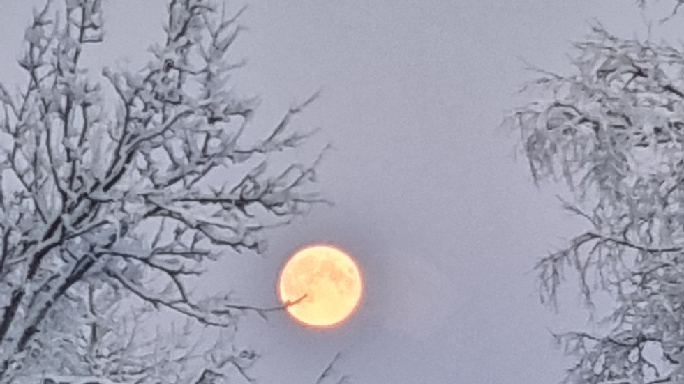 Fullmåne i Kiruna häromdagen. Marie Elenius har varit ute och fångade då ögonblicket på bild.