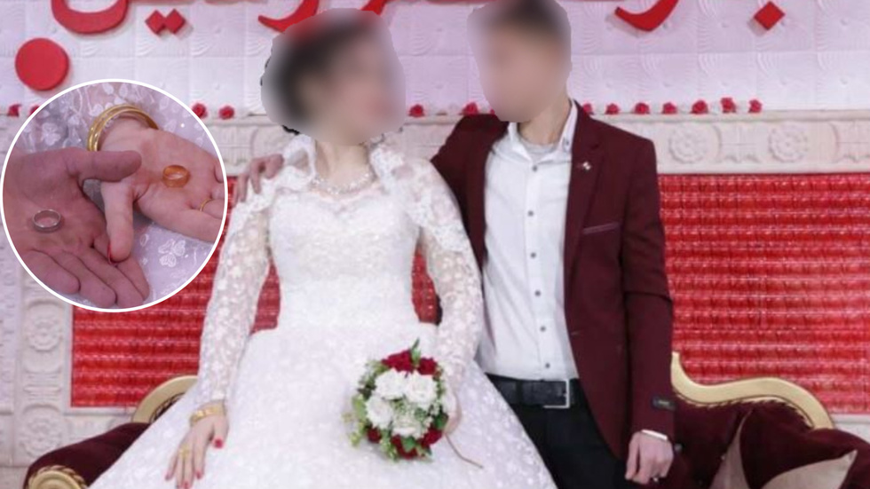 Paret som gifte sig i Syrien. Flickans föräldrar har åtalats för att de låtit dottern gifta sig innan hon var 18 år. Föräldrarna hävdar att hon hade fyllt 18.