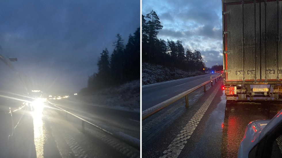 Trafiken på 55:an stoppades helt vid Strångsjö på tisdagsmorgonen och trafikanterna blev stående i timmar.