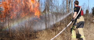 Ett tiotal brandmän bekämpade gräsbrand nära Almunge