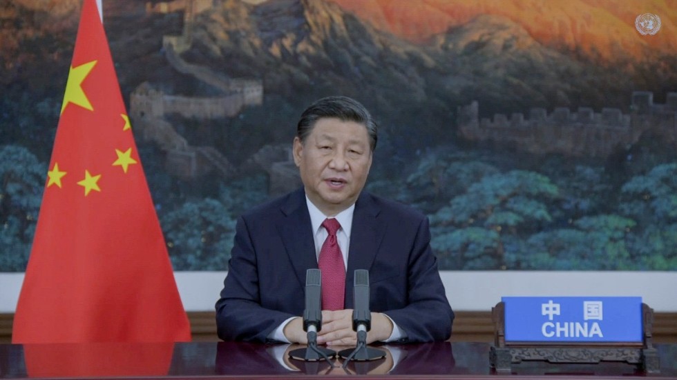 Kinas president Xi Jinping i ett videotal.