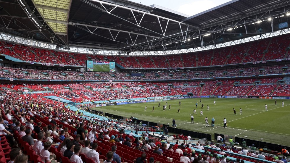 Uefa hoppas att den brittiska regeringen ska öppna upp för utländska supportrar på Wembley i slutet av EM-slutspelet. Arkivbild.