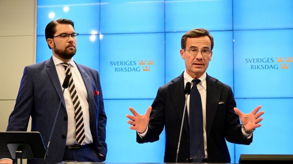 Jimmie Åkesson (SD) och Ulf Kristersson (M) vid gemensam pressträff.


