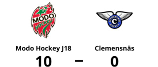 Modo Hockey J18 utklassade Clemensnäs – seger med 10-0