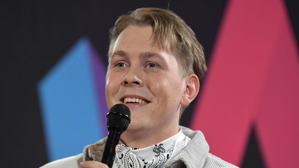Emil Assergård efter lördagens tredje deltävling av Melodifestivalen i Annexet.