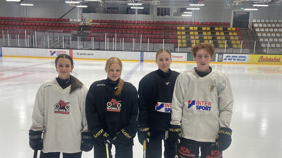 Vimmerbys Hockeys Elma Wärnelius, Elsa Zukiewicz, Leah Kostenius och Leo Ewing Valsecchi är med och jagar en plats i Smålandslaget. Saknas på bilden gör Alicia Fröberg.
