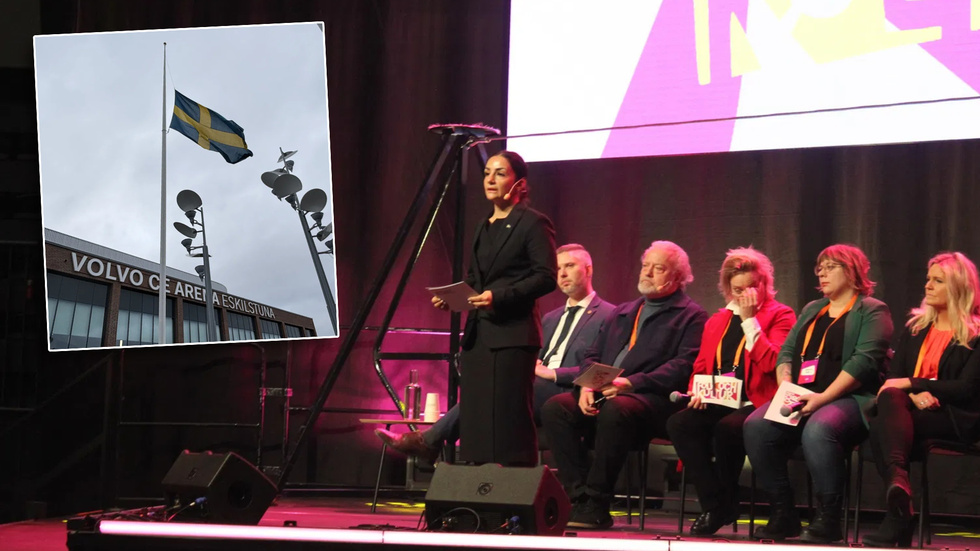 Kulturminister Parisa Liljestrand (M) invigde årets Folk och kultur i Eskilstuna på onsdagen. Utanför vajade flaggan på halv stång.