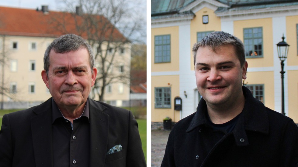 Börje Natanaelsson (M), till vänster, lämnar över posten som kommunstyrelsens ordförande till Martin Sjölander (M).